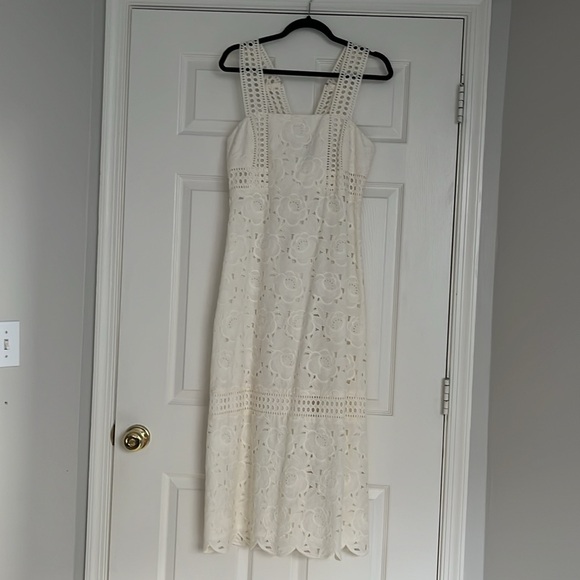 J. Crew Collection Ivory Austrian Eyelet Lace Midi Dress - Picture 7 of 15